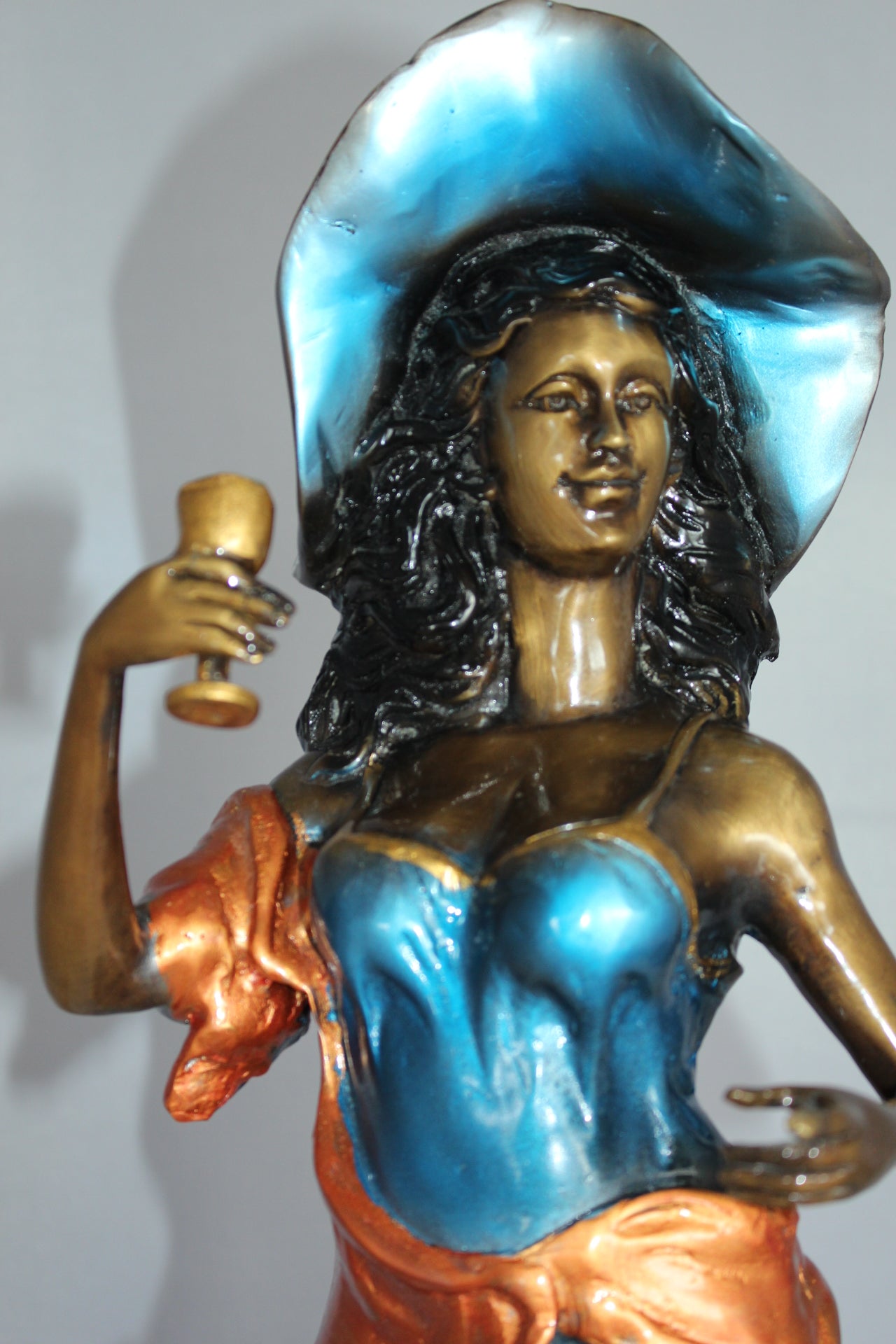 Lady Holding a Wine Glass Bronze Statue -  Size: 9"L x 11"W x 26"H. 