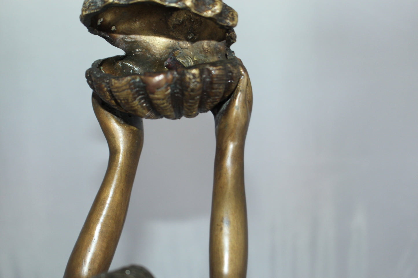 Mermaid holding a Shell Fountain Bronze Statue Art Nude -  Size: 9"L x 12"W x 20"H.