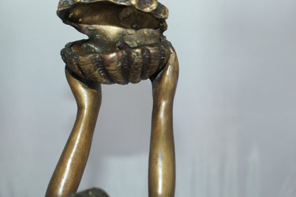 Mermaid holding a Shell Fountain Bronze Statue Art Nude -  Size: 9"L x 12"W x 20"H.