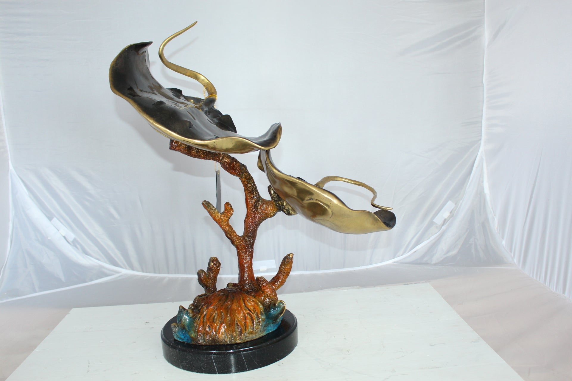  Two Manta Ray Raging Bronze Statue -  Size: 17"L x 12"W x 22"H. 