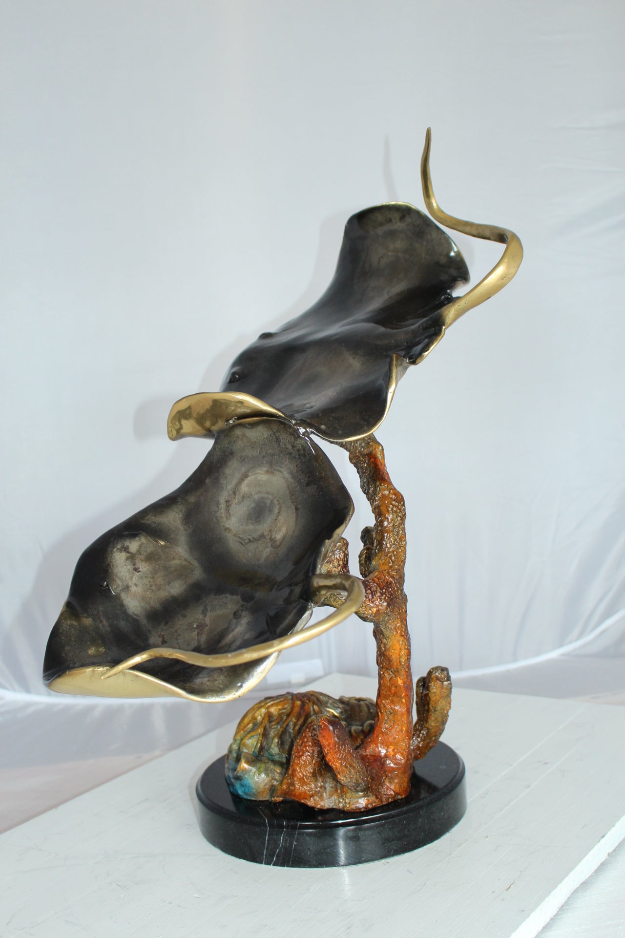  Two Manta Ray Raging Bronze Statue -  Size: 17"L x 12"W x 22"H. 
