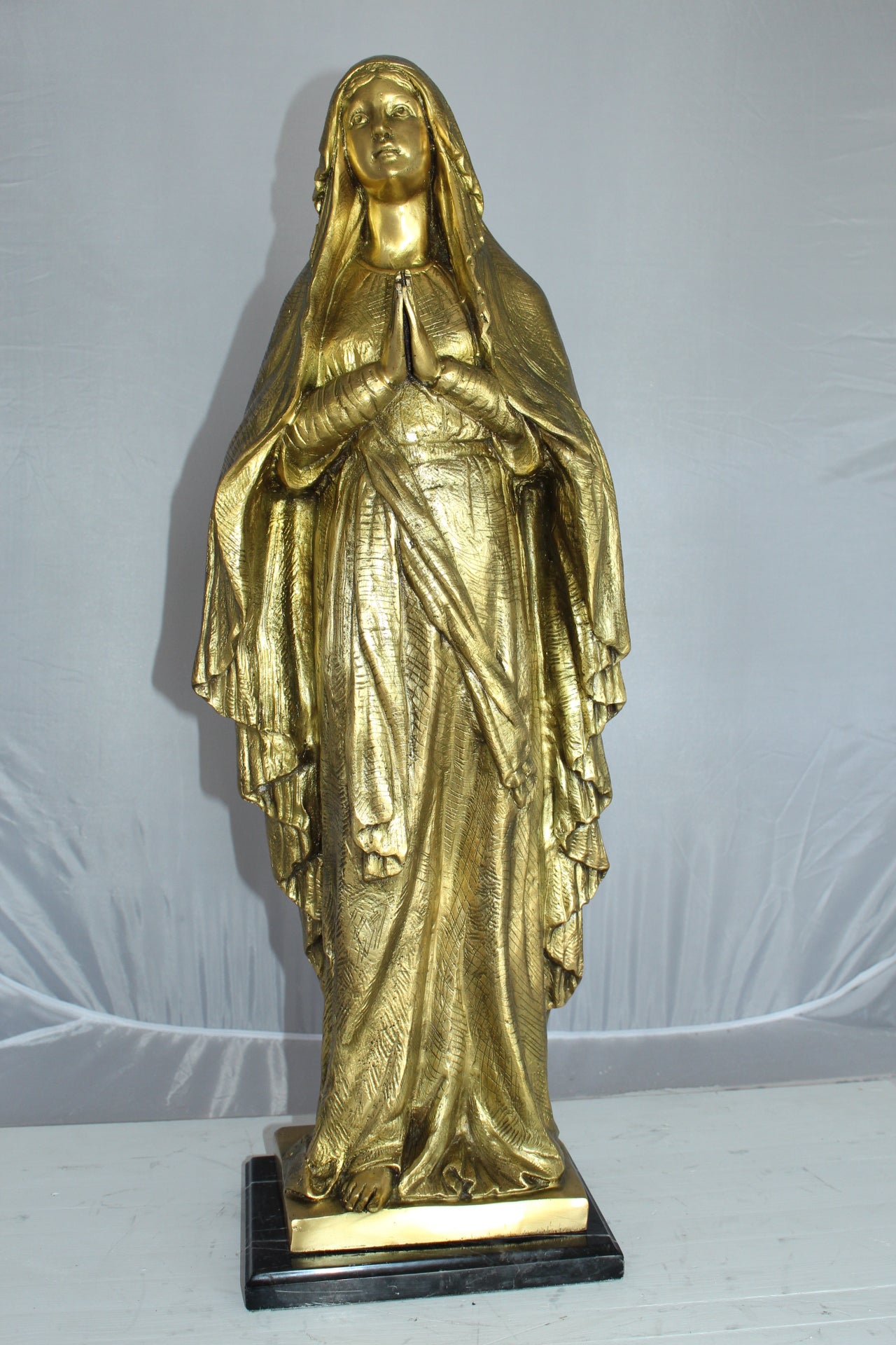 Blessed Virgin Mary Bronze Statue -  Size: 10"L x 8"W x 33"H. 