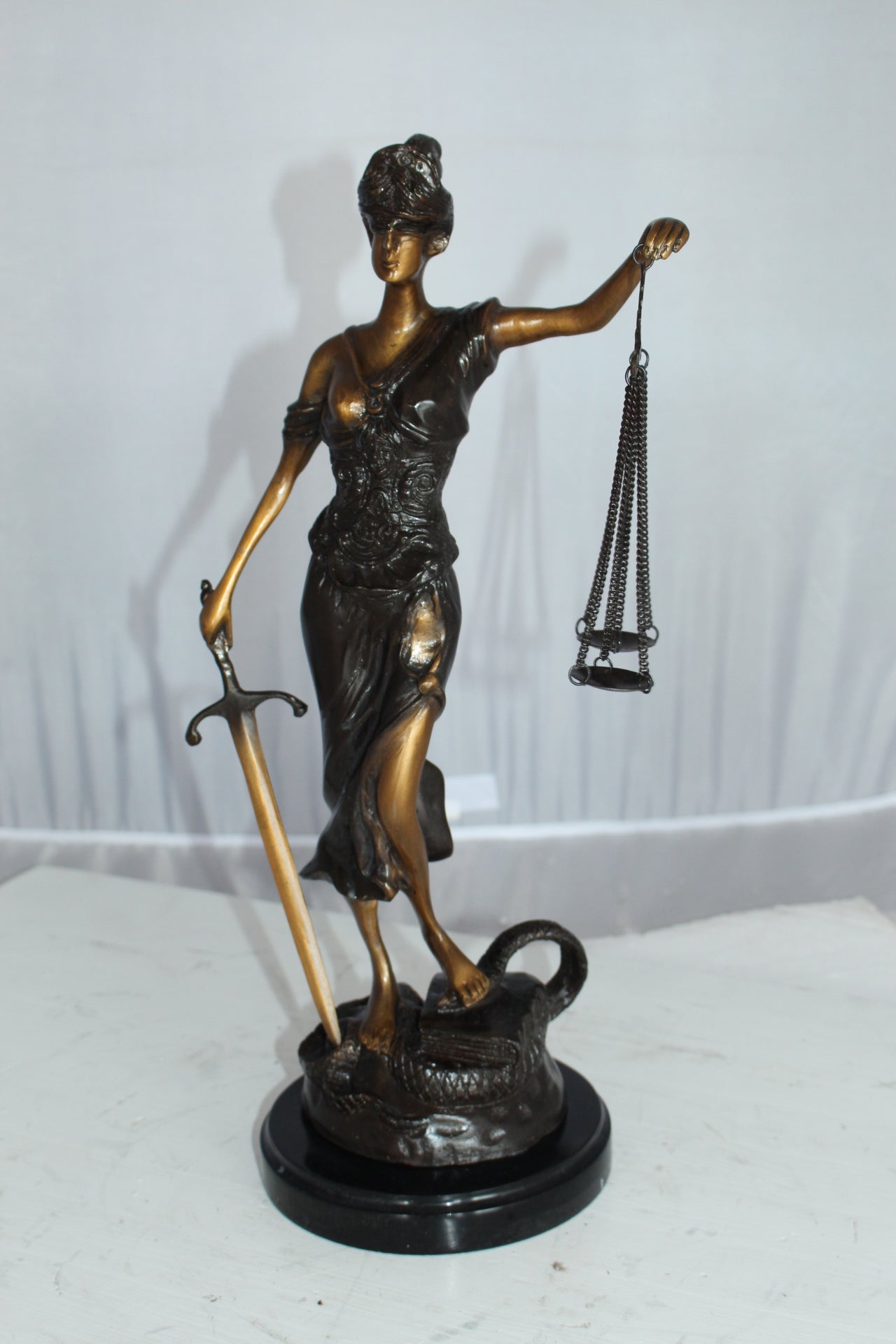 Lady Justice Bronze Statue -  Size: 6"L x 6"W x 18"H. 