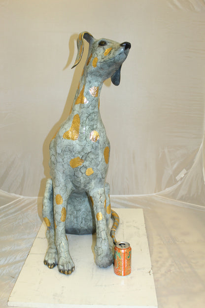 Pair of Golden Pleated Dalmatians Sitting Bronze Statue -  21"L x 16"W x 35"H. 