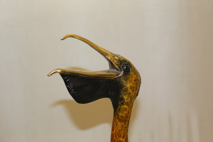 Pelican on a Tree Stump Bronze Statue -  Size: 8"L x 12"W x 27"H. 