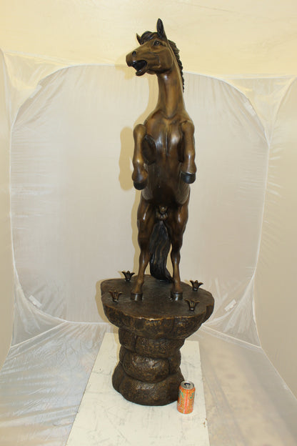 Horse on a Rock Fountain Bronze Statue -  Size: 20"L x 18"W x 56"H. 