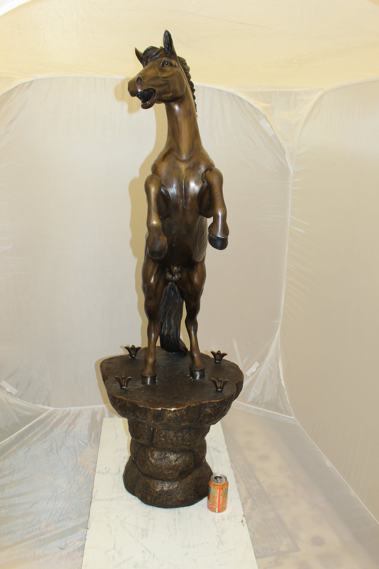 Horse on a Rock Fountain Bronze Statue -  Size: 20"L x 18"W x 56"H. 