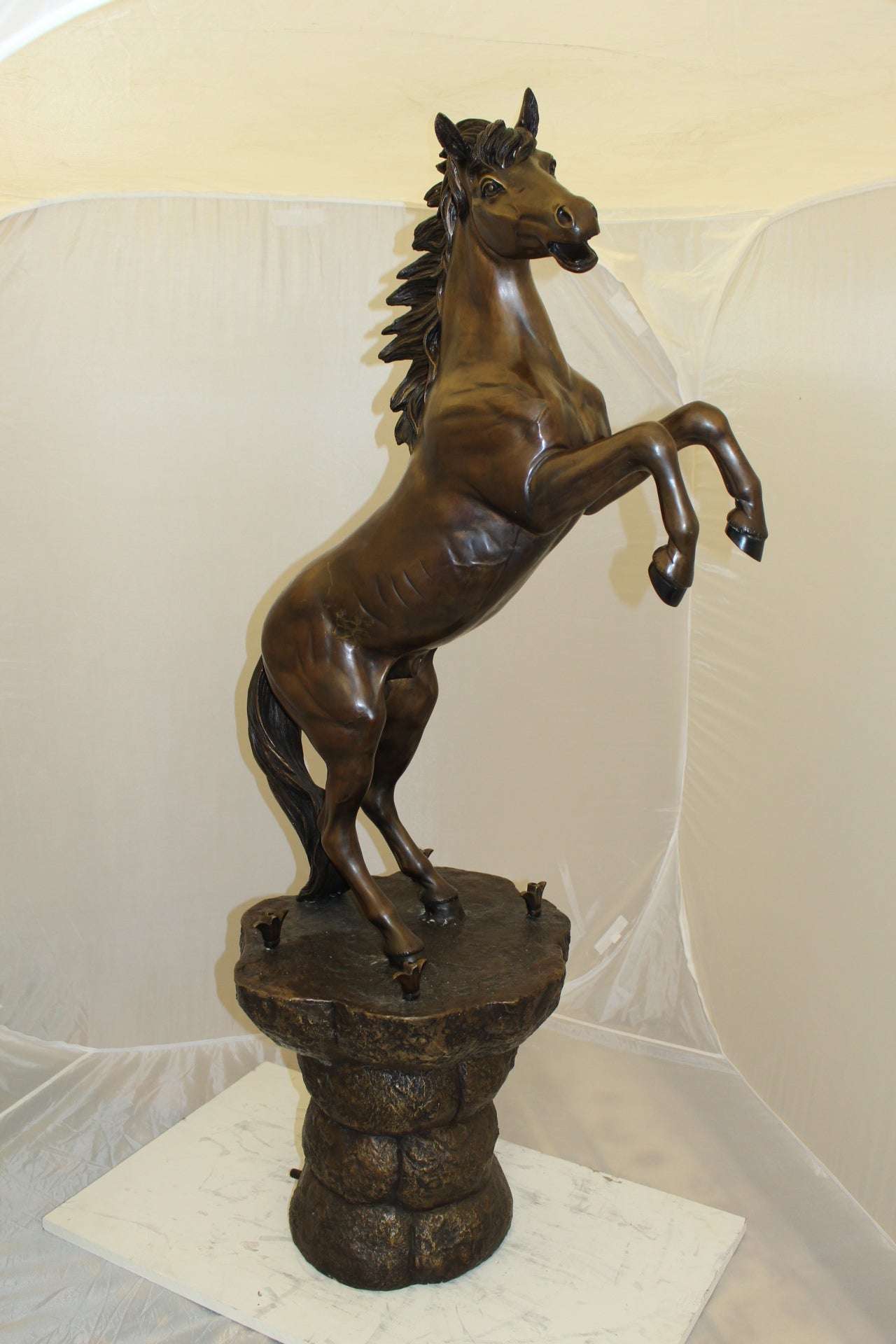 Horse on a Rock Fountain Bronze Statue -  Size: 20"L x 18"W x 56"H. 