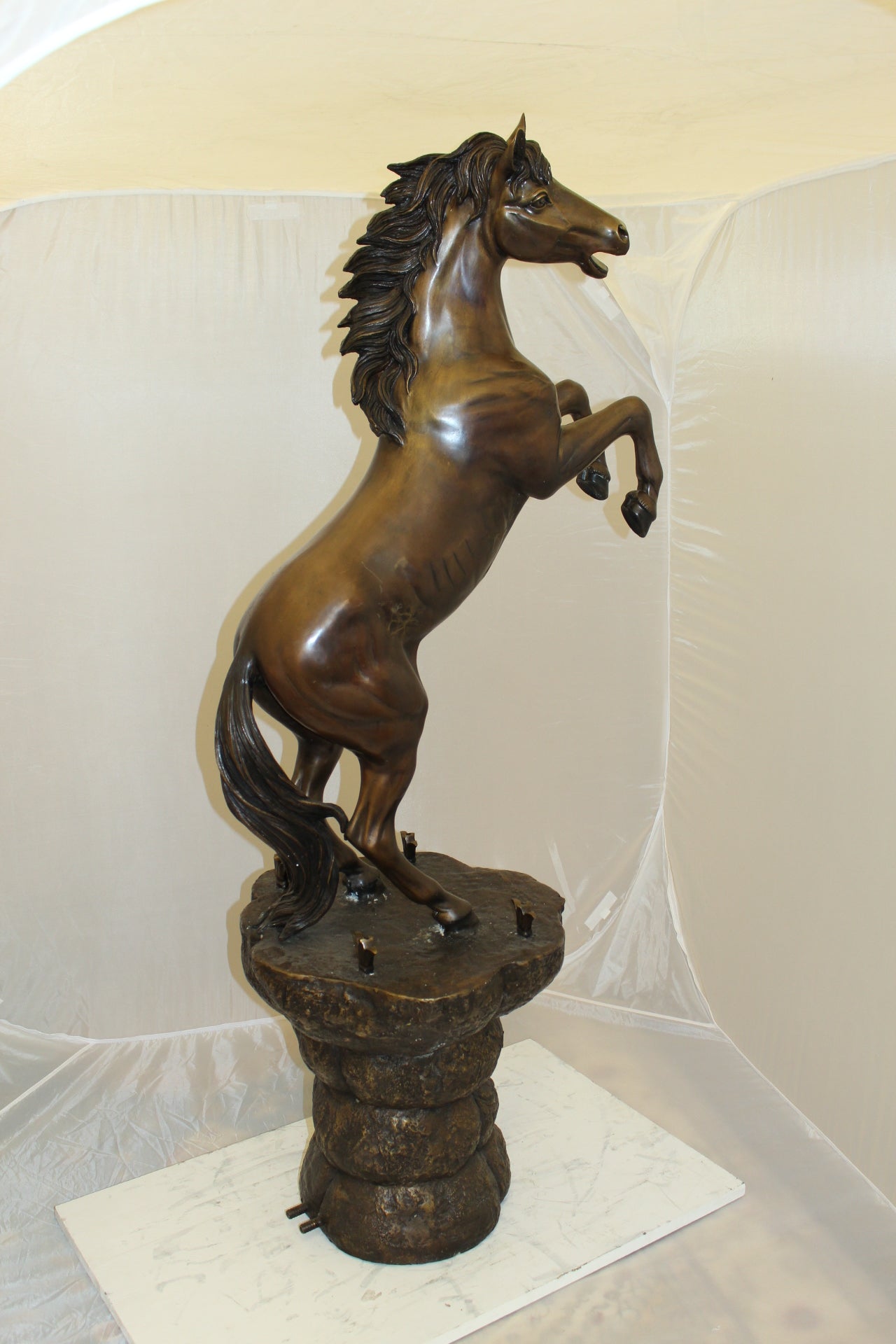 Horse on a Rock Fountain Bronze Statue -  Size: 20"L x 18"W x 56"H. 