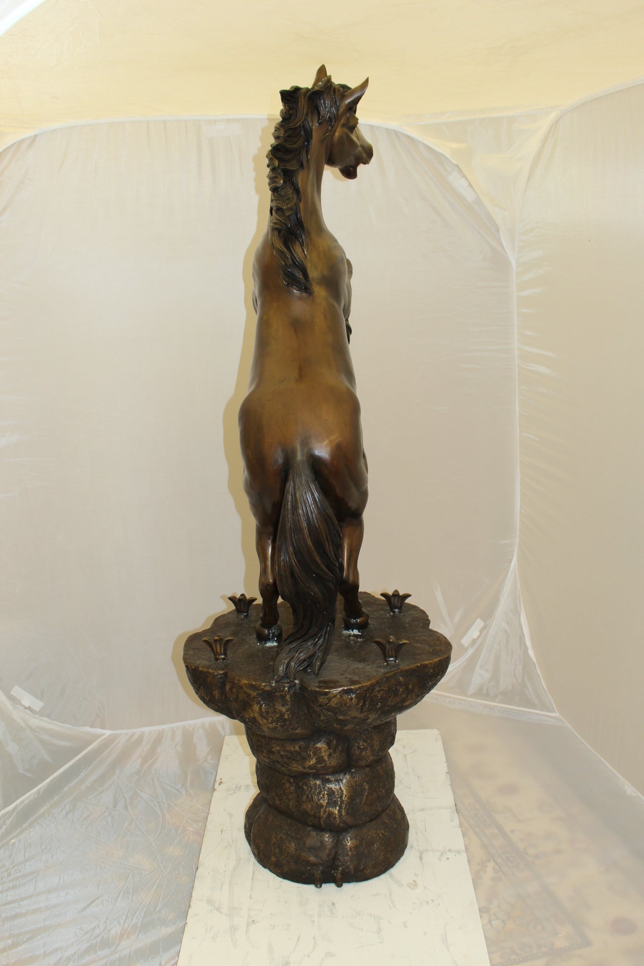Horse on a Rock Fountain Bronze Statue -  Size: 20"L x 18"W x 56"H. 