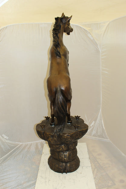 Horse on a Rock Fountain Bronze Statue -  Size: 20"L x 18"W x 56"H. 
