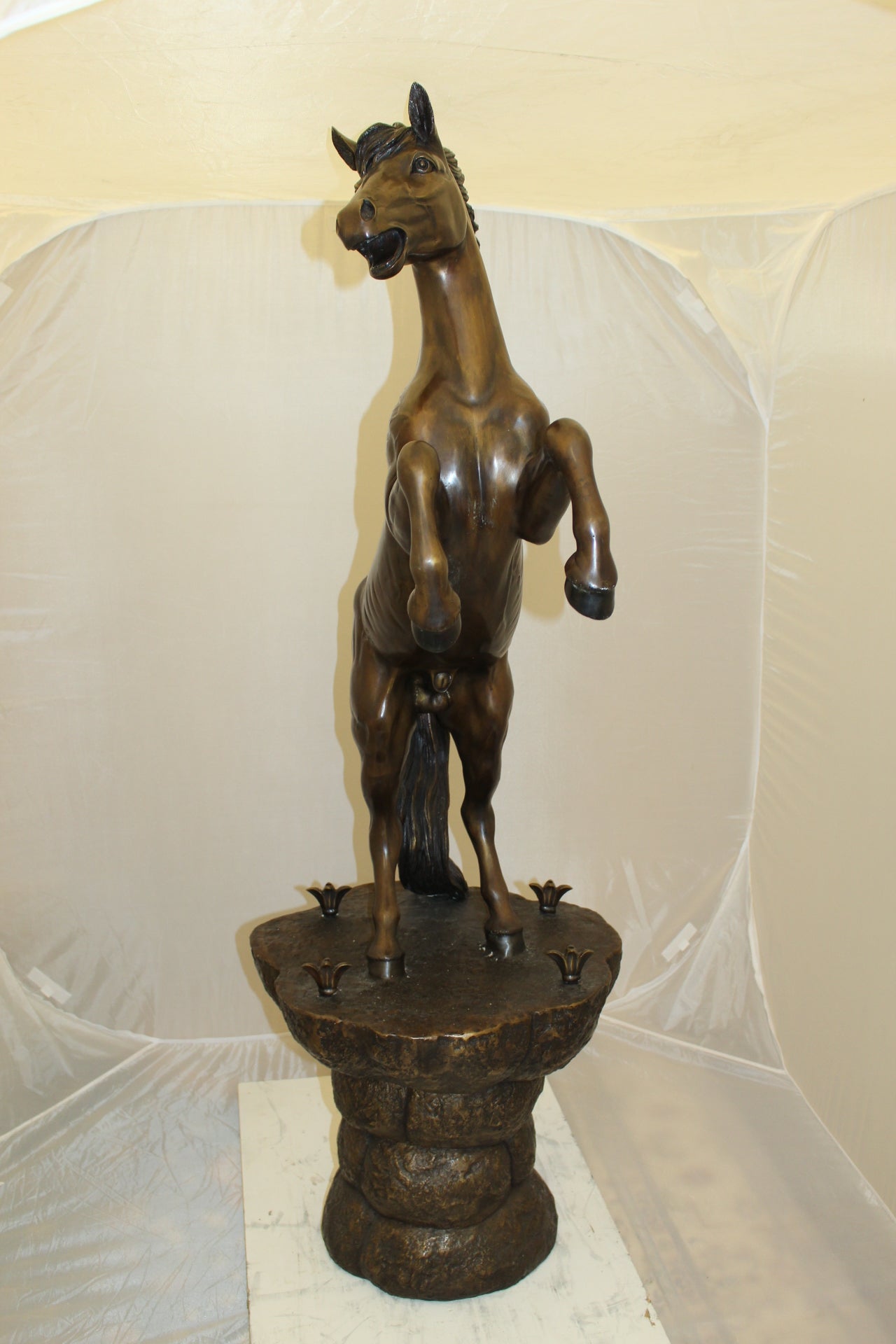 Horse on a Rock Fountain Bronze Statue -  Size: 20"L x 18"W x 56"H. 