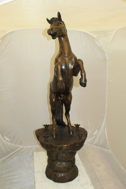 Horse on a Rock Fountain Bronze Statue -  Size: 20"L x 18"W x 56"H. 
