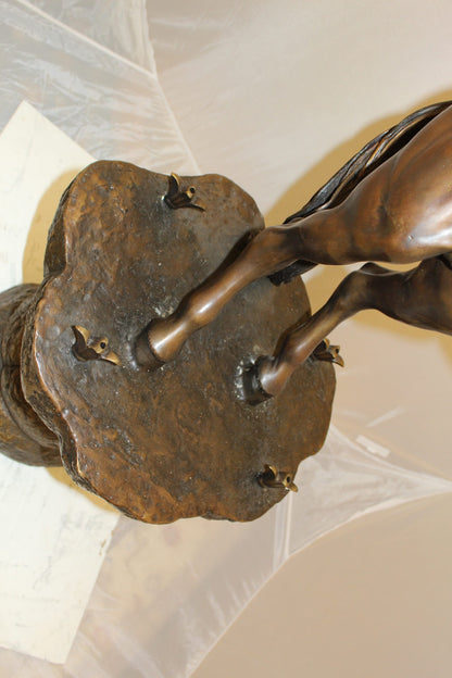 Horse on a Rock Fountain Bronze Statue -  Size: 20"L x 18"W x 56"H. 