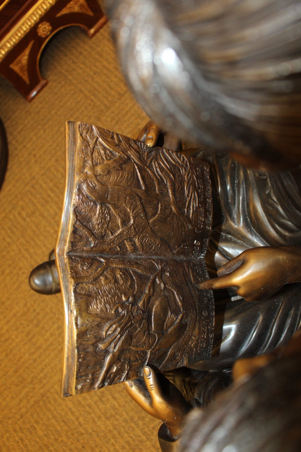 Kids Reading a Book on a Bench Bronze Statue -  Size: 23"L x 38"W x 37"H. 