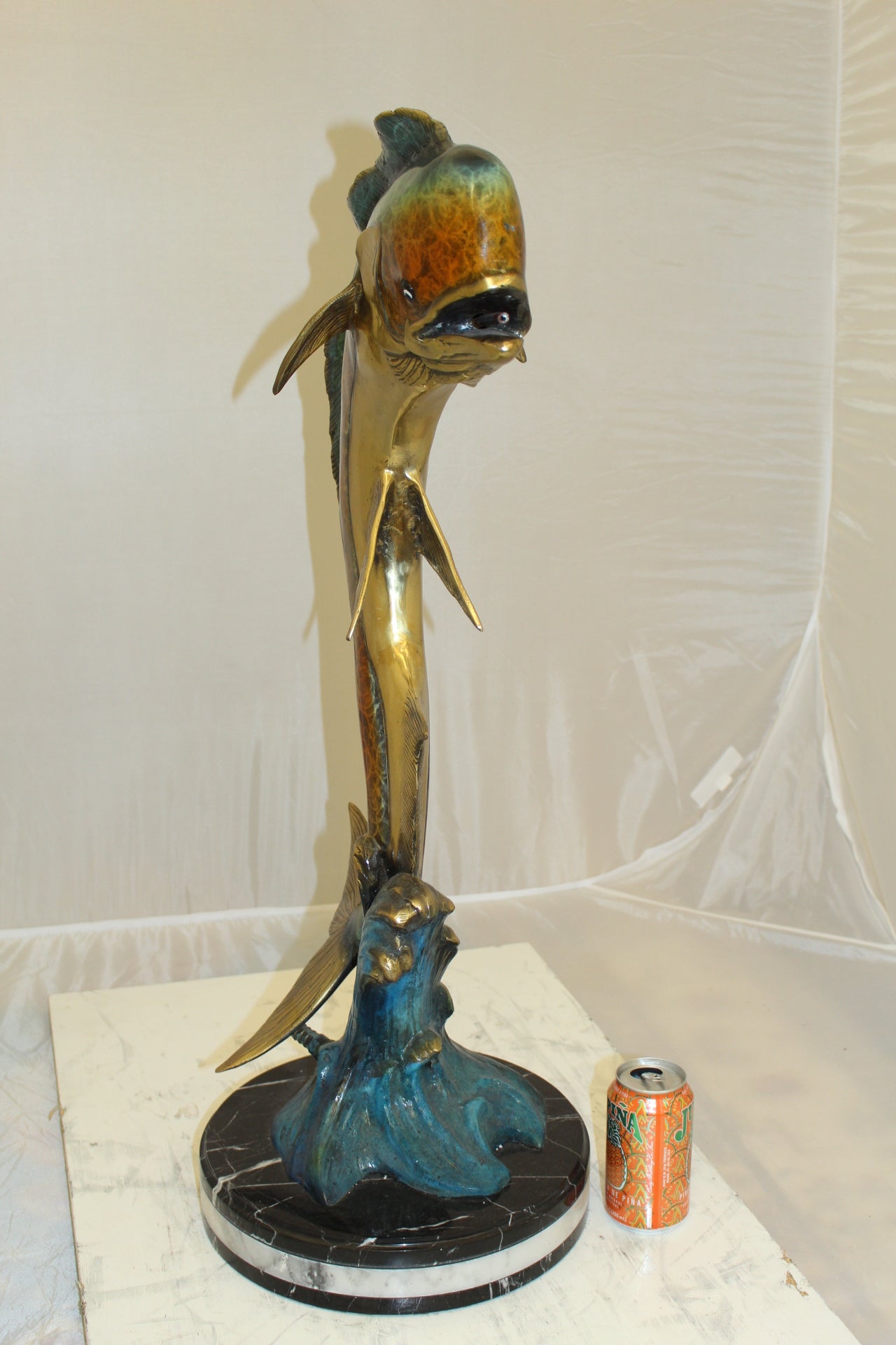 Mahi Mahi Fish Bronze Statue -  Size: 16"L x 12"W x 32"H. 