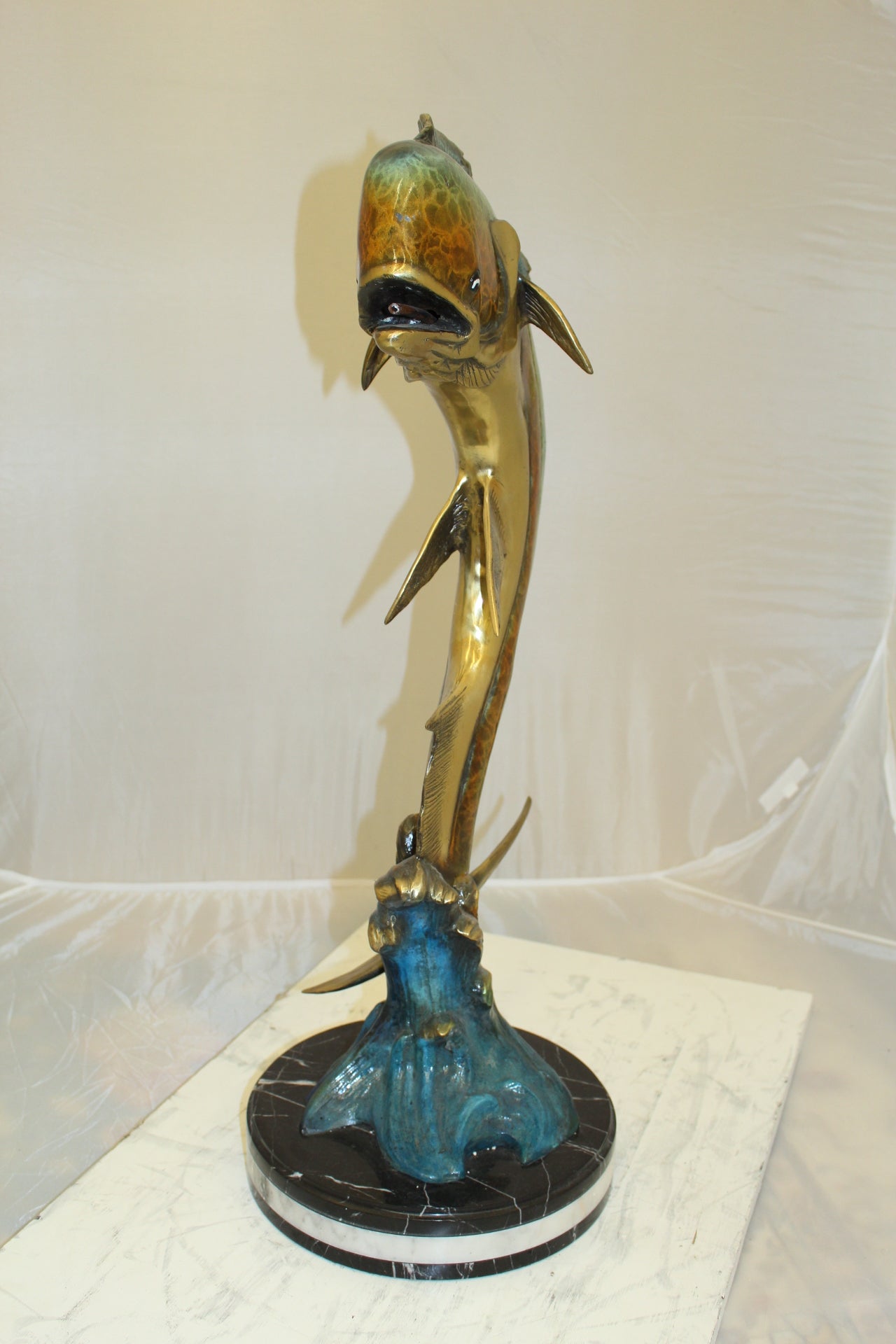 Mahi Mahi Fish Bronze Statue -  Size: 16"L x 12"W x 32"H. 