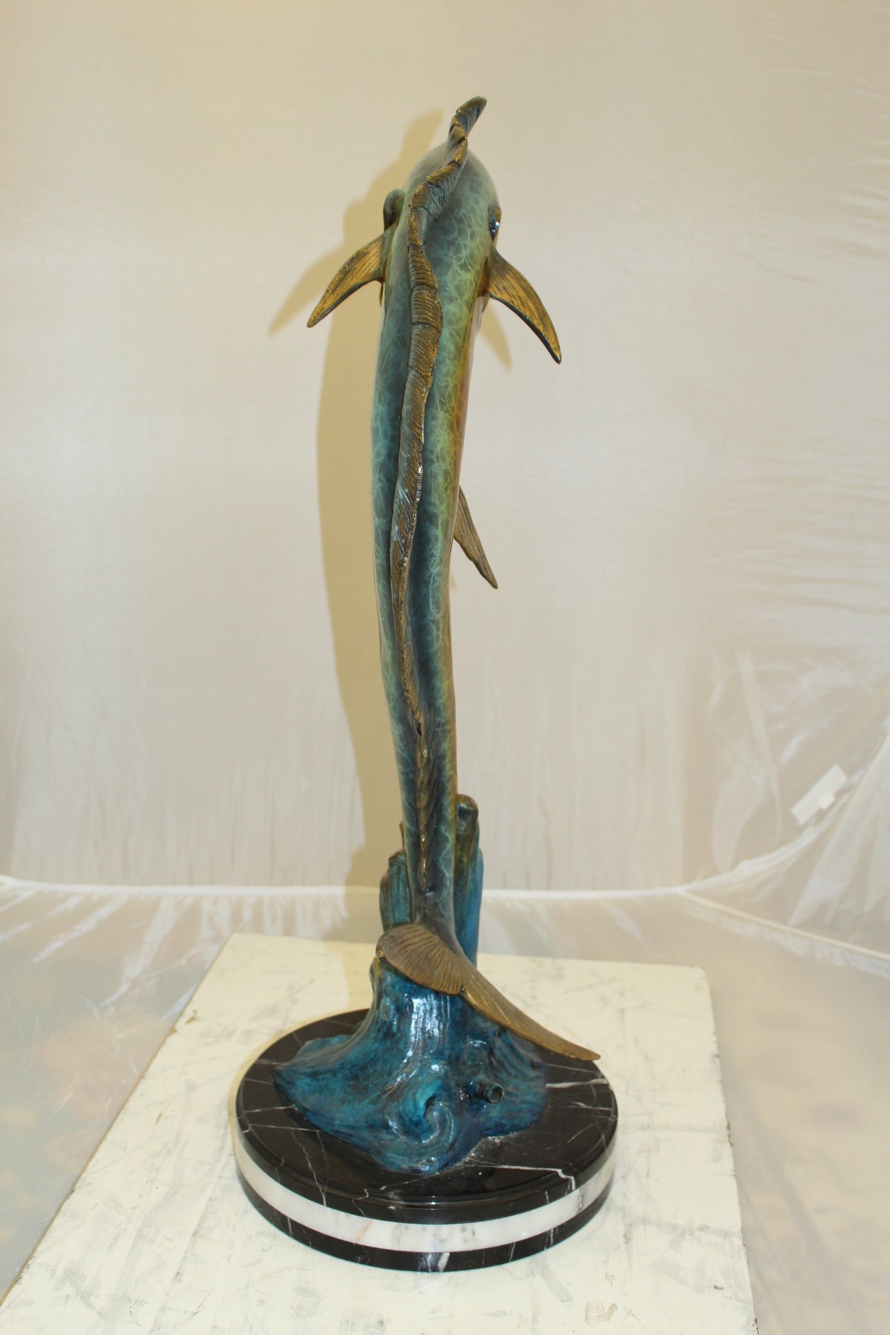 Mahi Mahi Fish Bronze Statue -  Size: 16"L x 12"W x 32"H. 