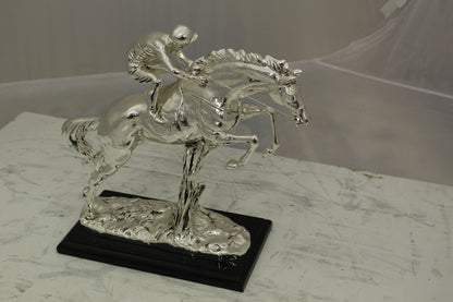 Jockey on Horse Silver Finished  - Bronze Statue -  Size: 13"L x 5"W x 12"H. 