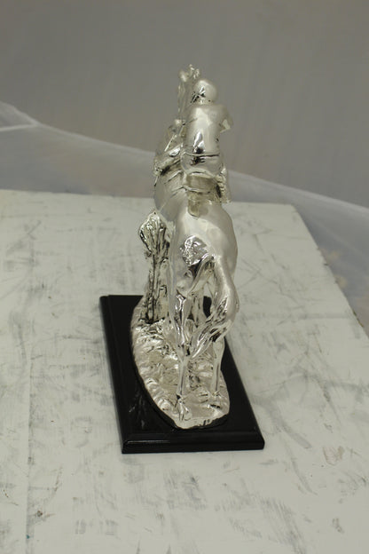 Jockey on Horse Silver Finished  - Bronze Statue -  Size: 13"L x 5"W x 12"H. 