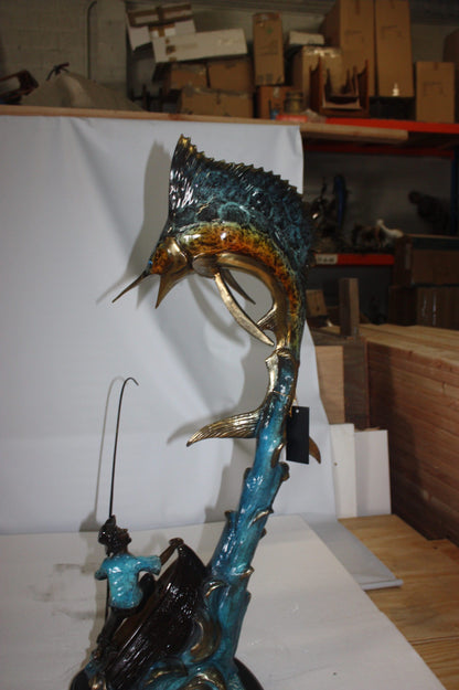Old man on boat Or fishing man -  Size: 16"L x 12"W x 40"H. 