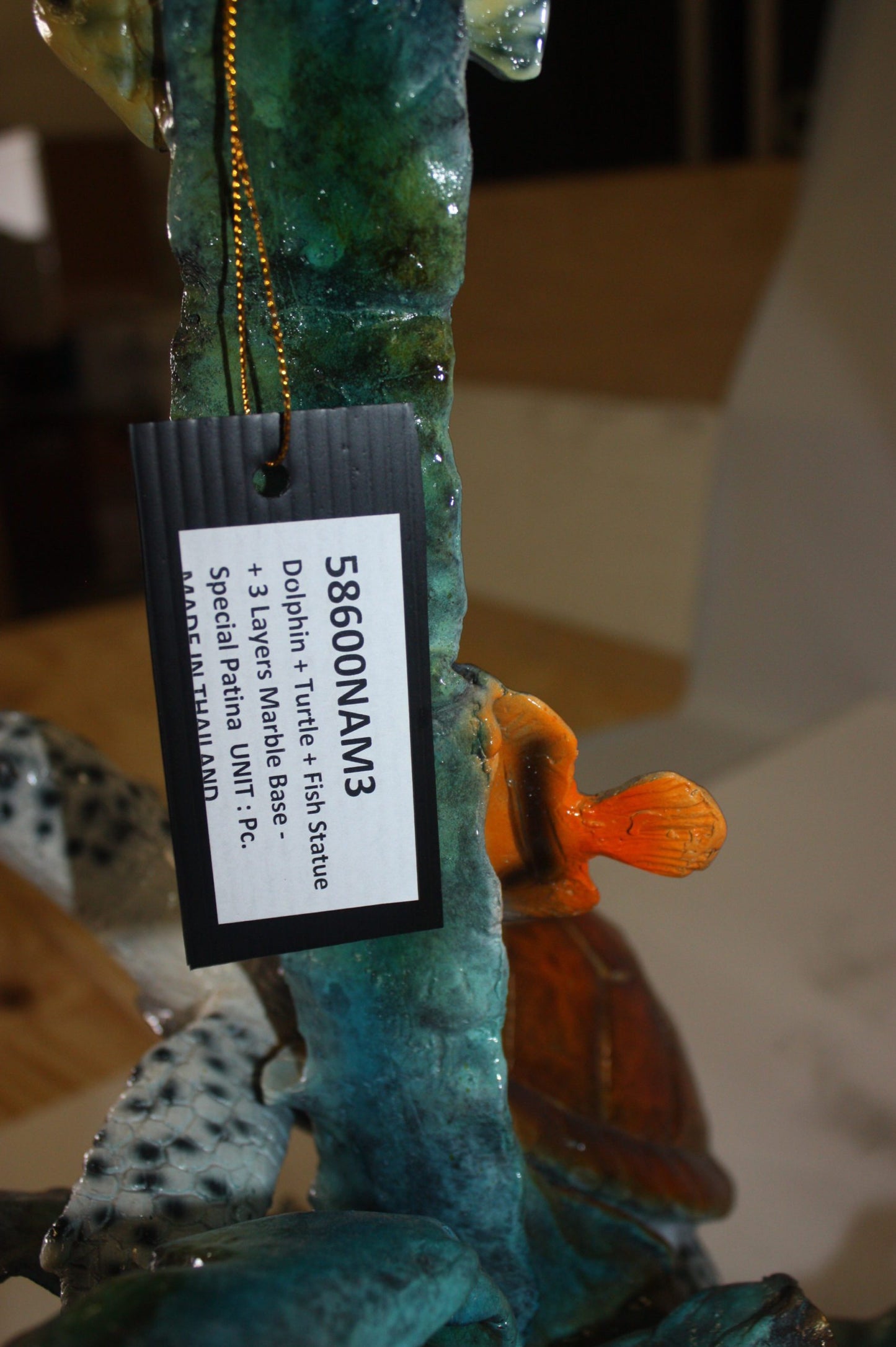 Dolphin with two fish and one turtle Statue -  Size: 22"L x 12"W x 32"H. 