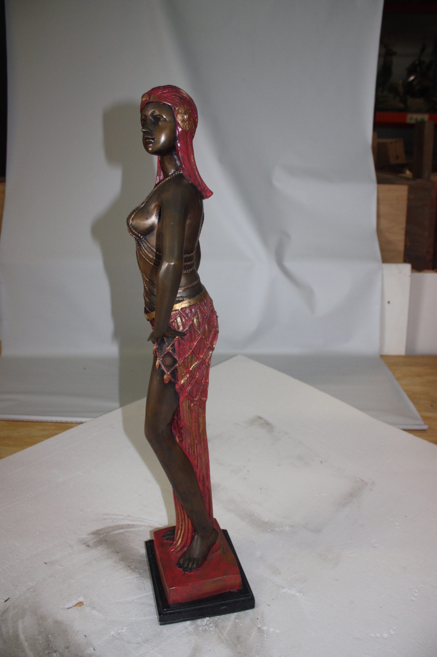 Egyptian lady Bronze Statue -  Size: 7"L x 6"W x 28"H. 