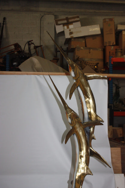 Two Sail fish Bronze Statue on a marble base -  Size: 17"L x 17"W x 56"H. 