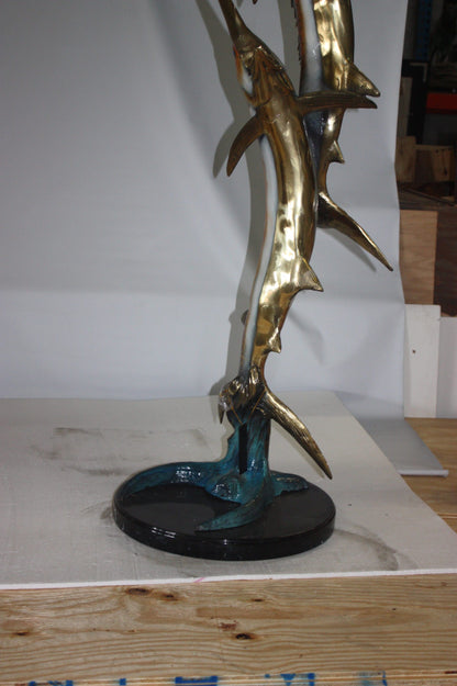 Two Sail fish Bronze Statue on a marble base -  Size: 17"L x 17"W x 56"H. 