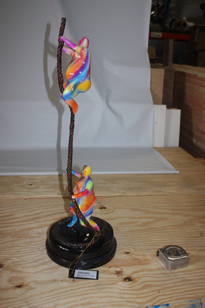 Two fat ladies made of Bronze climbing on rope -  Size: 10"L x 10"W x 31"H. 