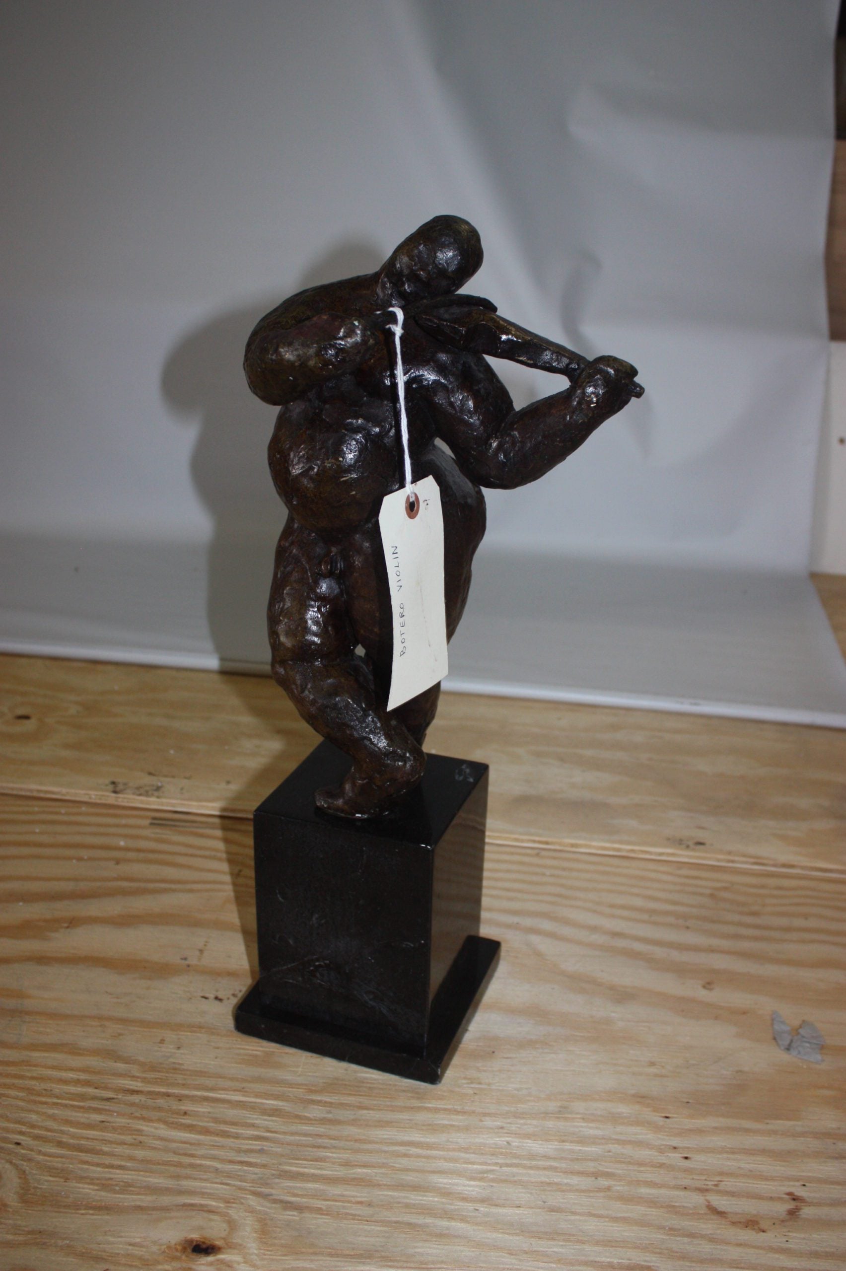 Botero style lady plays violin - Bronze Statue -  Size: 9"L x 6"W x 21.5"H. 