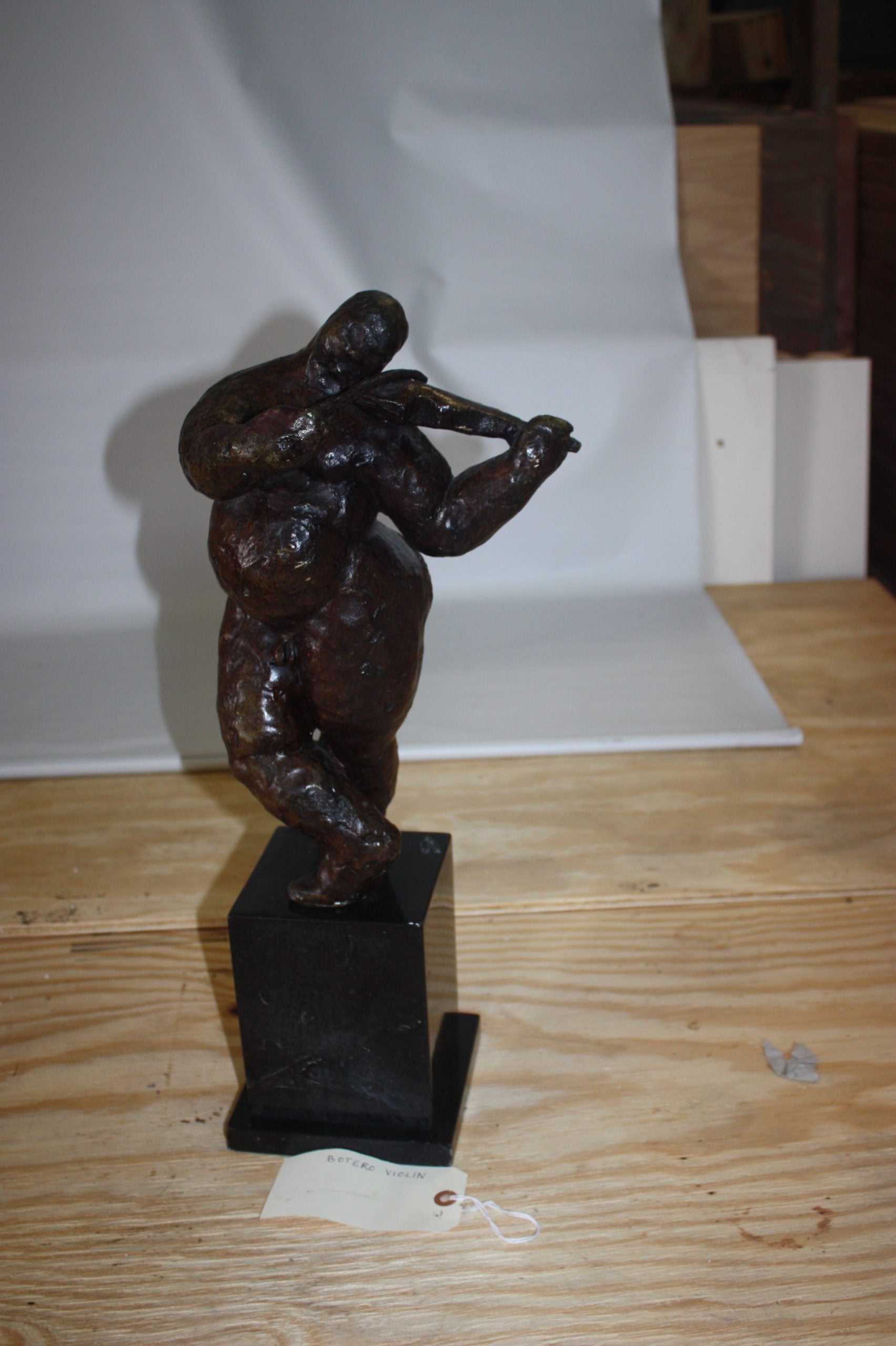 Botero style lady plays violin - Bronze Statue -  Size: 9"L x 6"W x 21.5"H. 