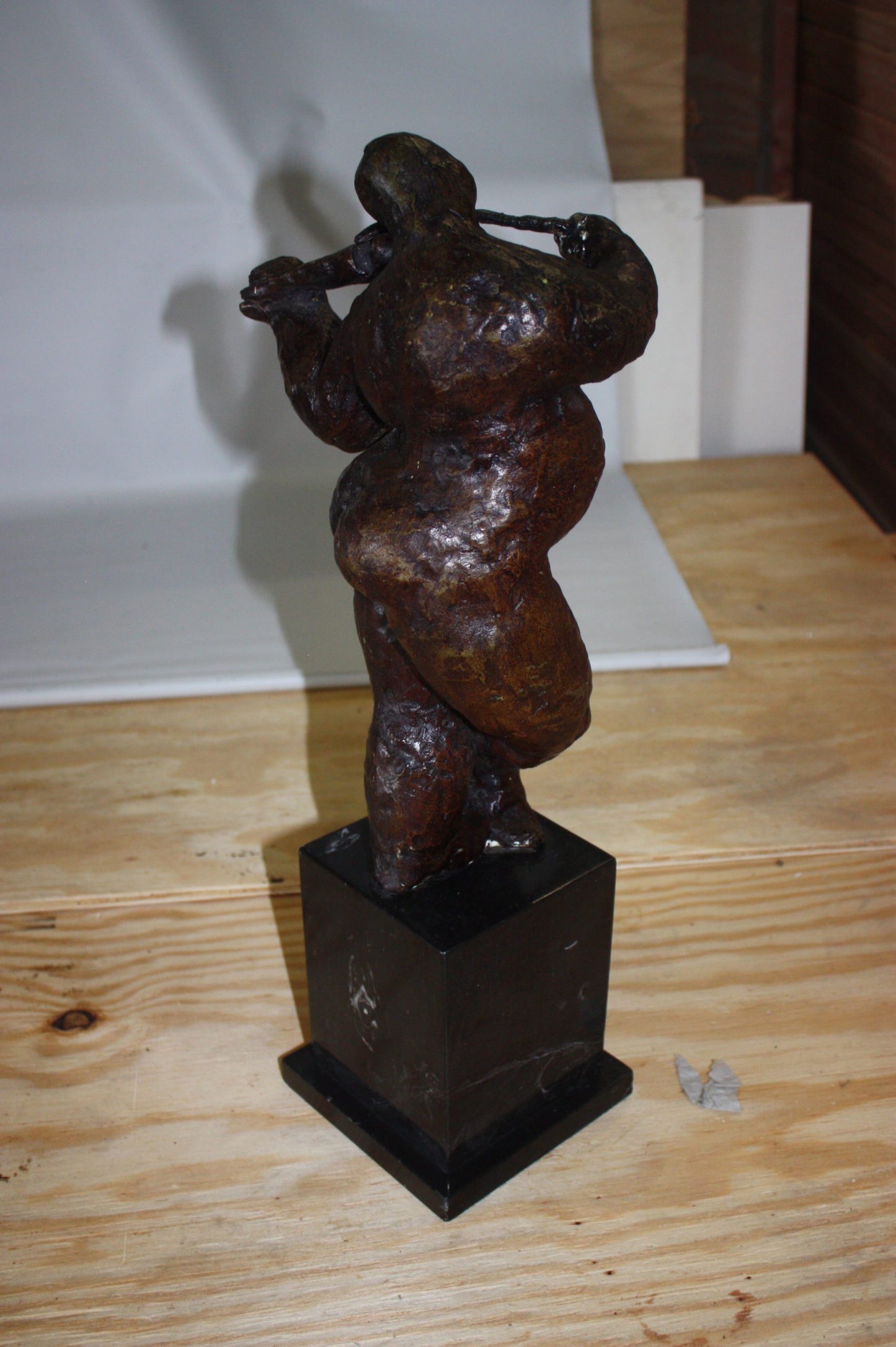 Botero style lady plays violin - Bronze Statue -  Size: 9"L x 6"W x 21.5"H. 