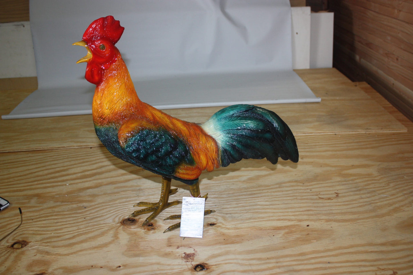 bronze statue of a standing Rooster -cockerel -  Size: 20"L x 7.5"W x 19.5"H. 
