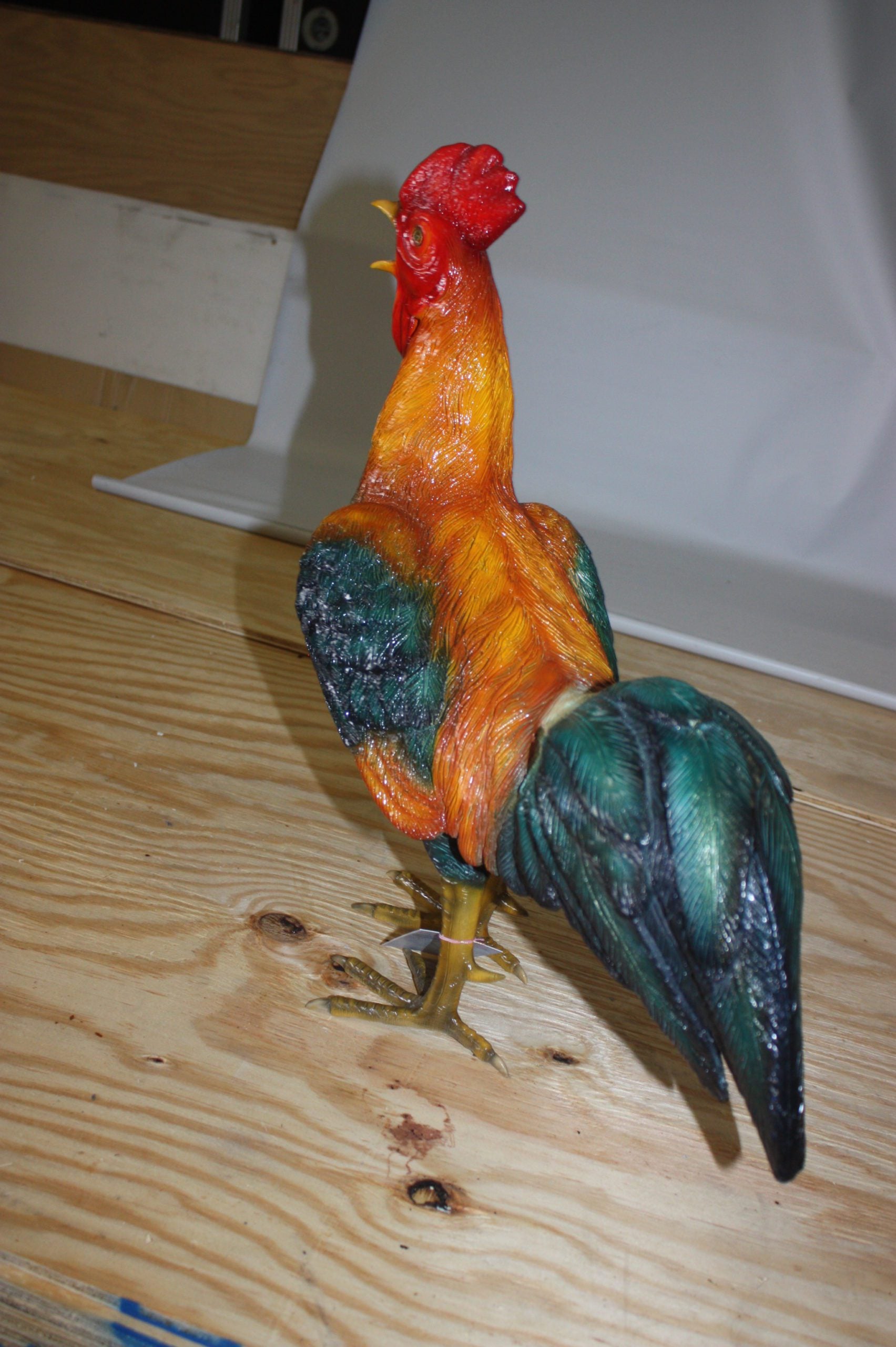 bronze statue of a standing Rooster -cockerel -  Size: 20"L x 7.5"W x 19.5"H. 