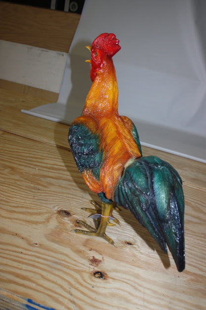 bronze statue of a standing Rooster -cockerel -  Size: 20"L x 7.5"W x 19.5"H. 
