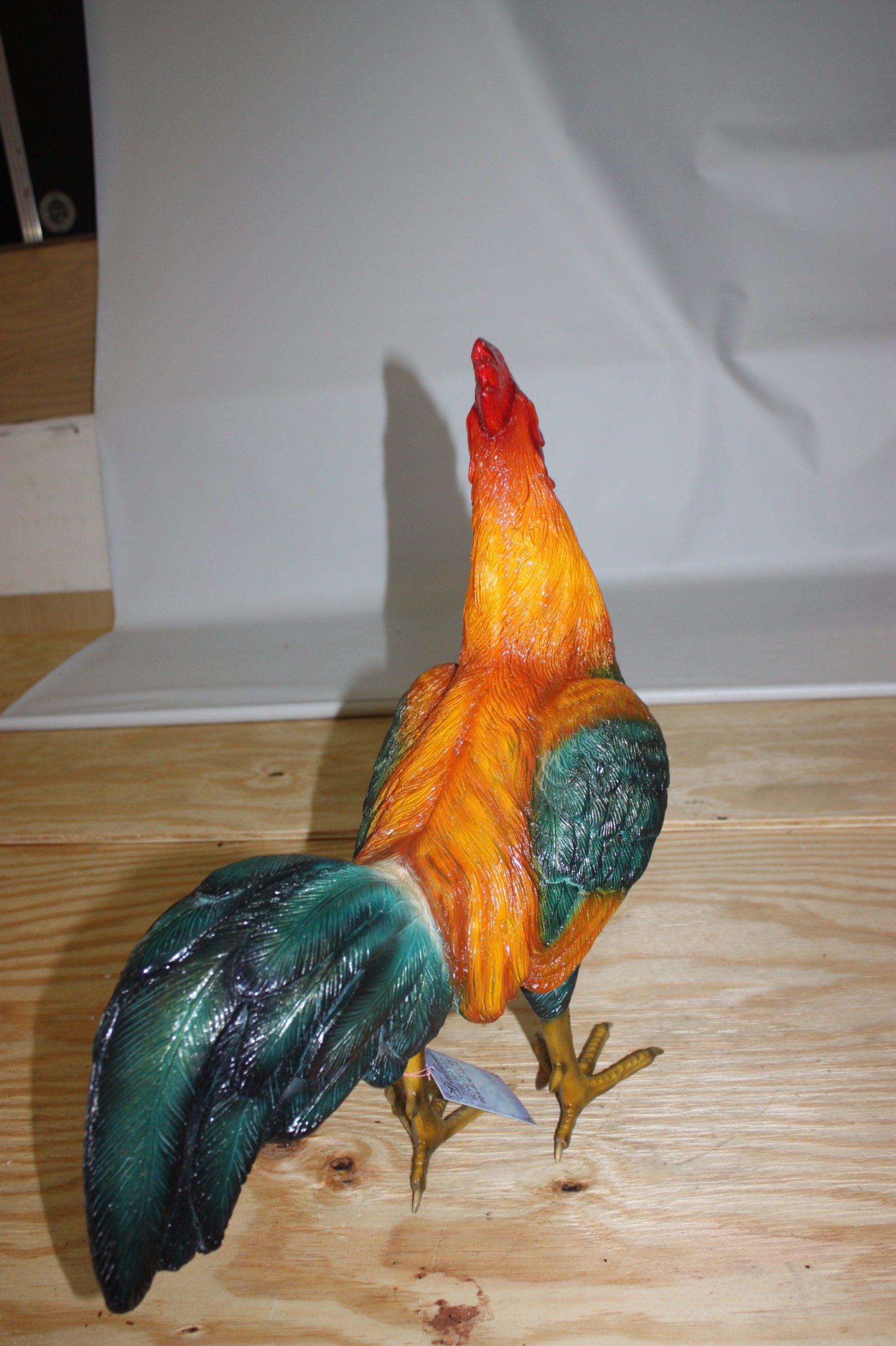 bronze statue of a standing Rooster -cockerel -  Size: 20"L x 7.5"W x 19.5"H. 