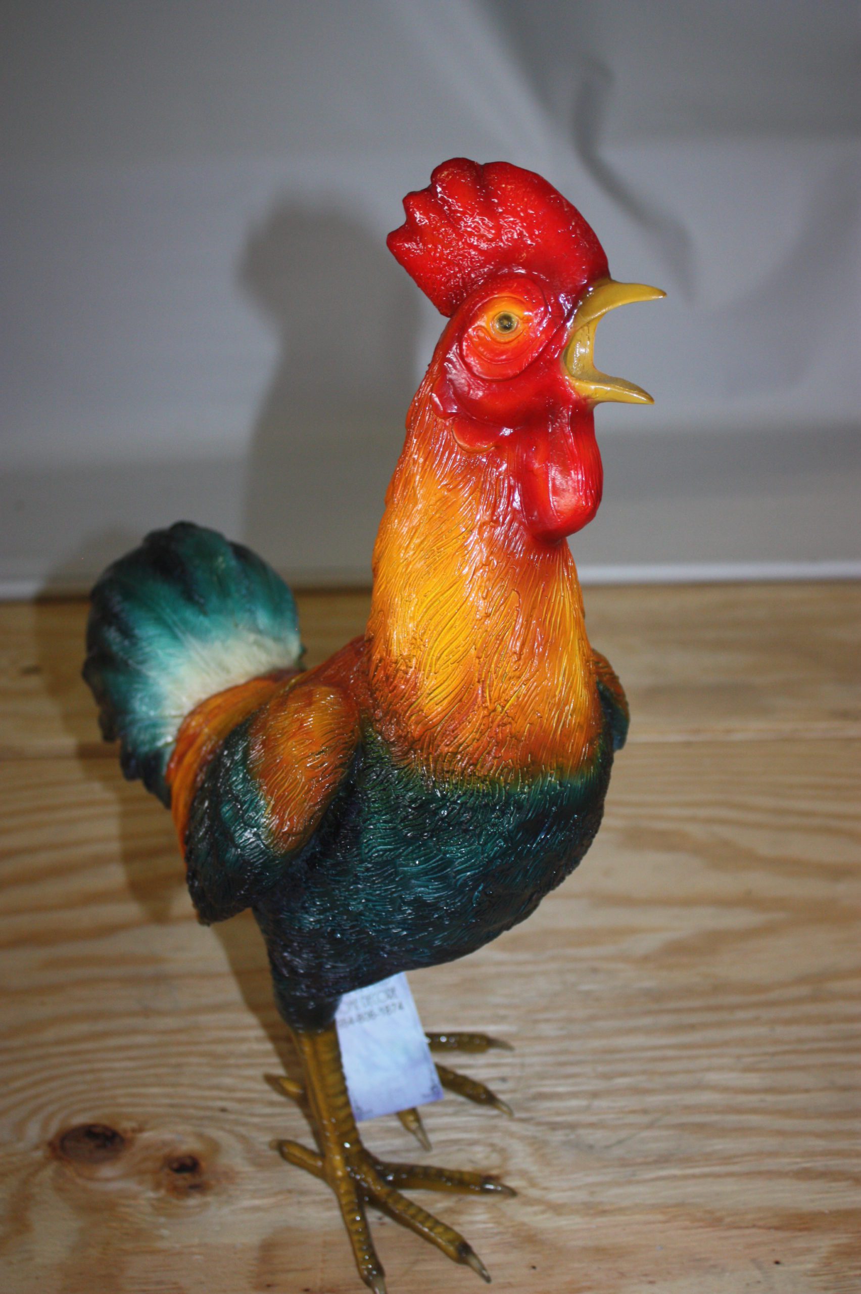 bronze statue of a standing Rooster -cockerel -  Size: 20"L x 7.5"W x 19.5"H. 