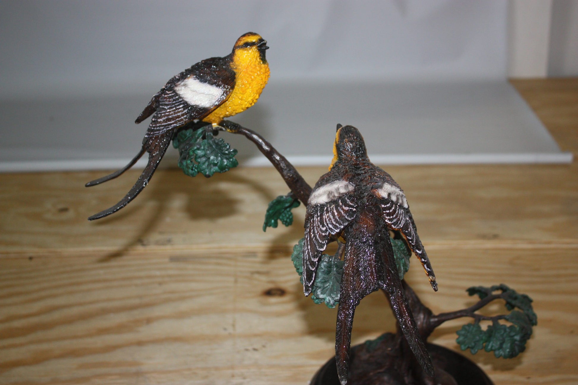 Two Sparrows on tree - Bronze Statue -  Size: 17"L x 8"W x 17"H. 
