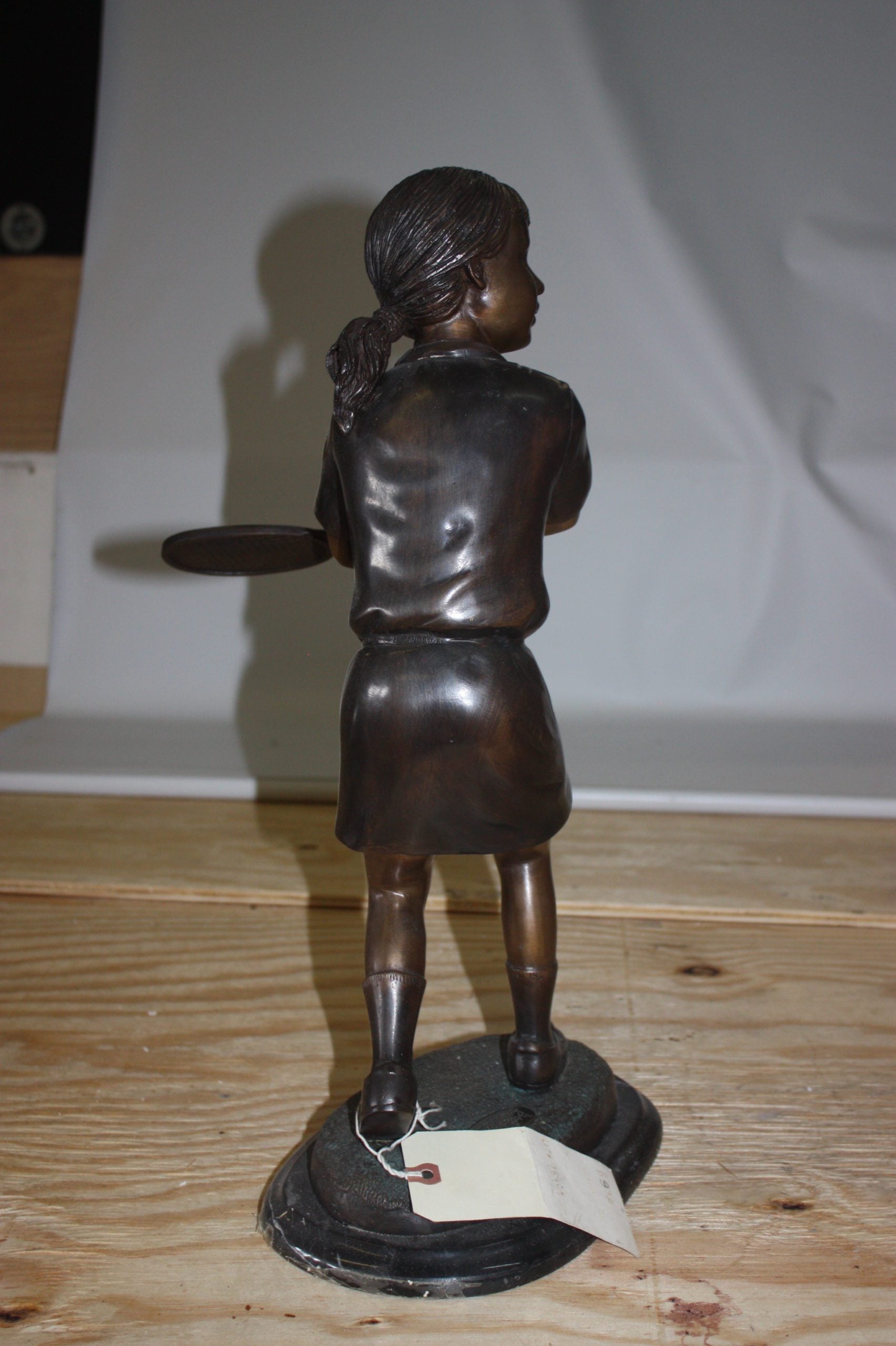 Girl Playing Tennis - Bronze Statue -  Size: 10"L x 11"W x 21"H. 
