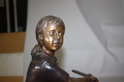 Girl Playing Tennis - Bronze Statue -  Size: 10"L x 11"W x 21"H. 