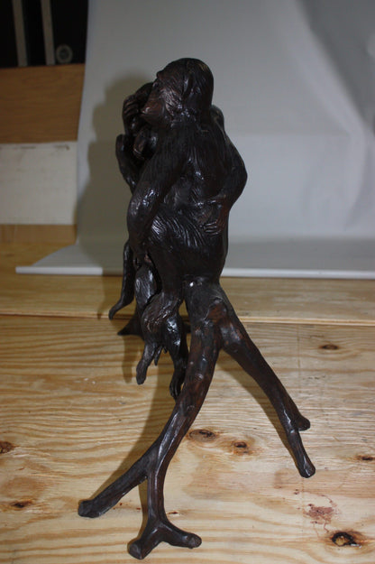 Three monkeys on a tree log - Bronze Statue -  Size: 27"L x 11"W x 18"H. 