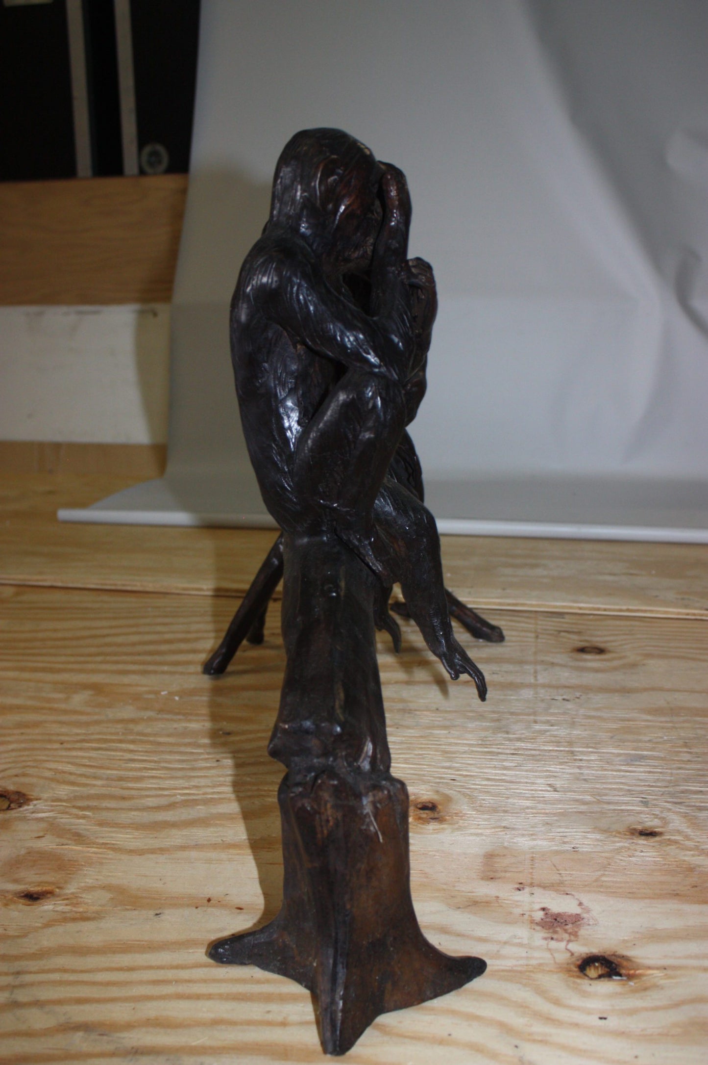 Three monkeys on a tree log - Bronze Statue -  Size: 27"L x 11"W x 18"H. 