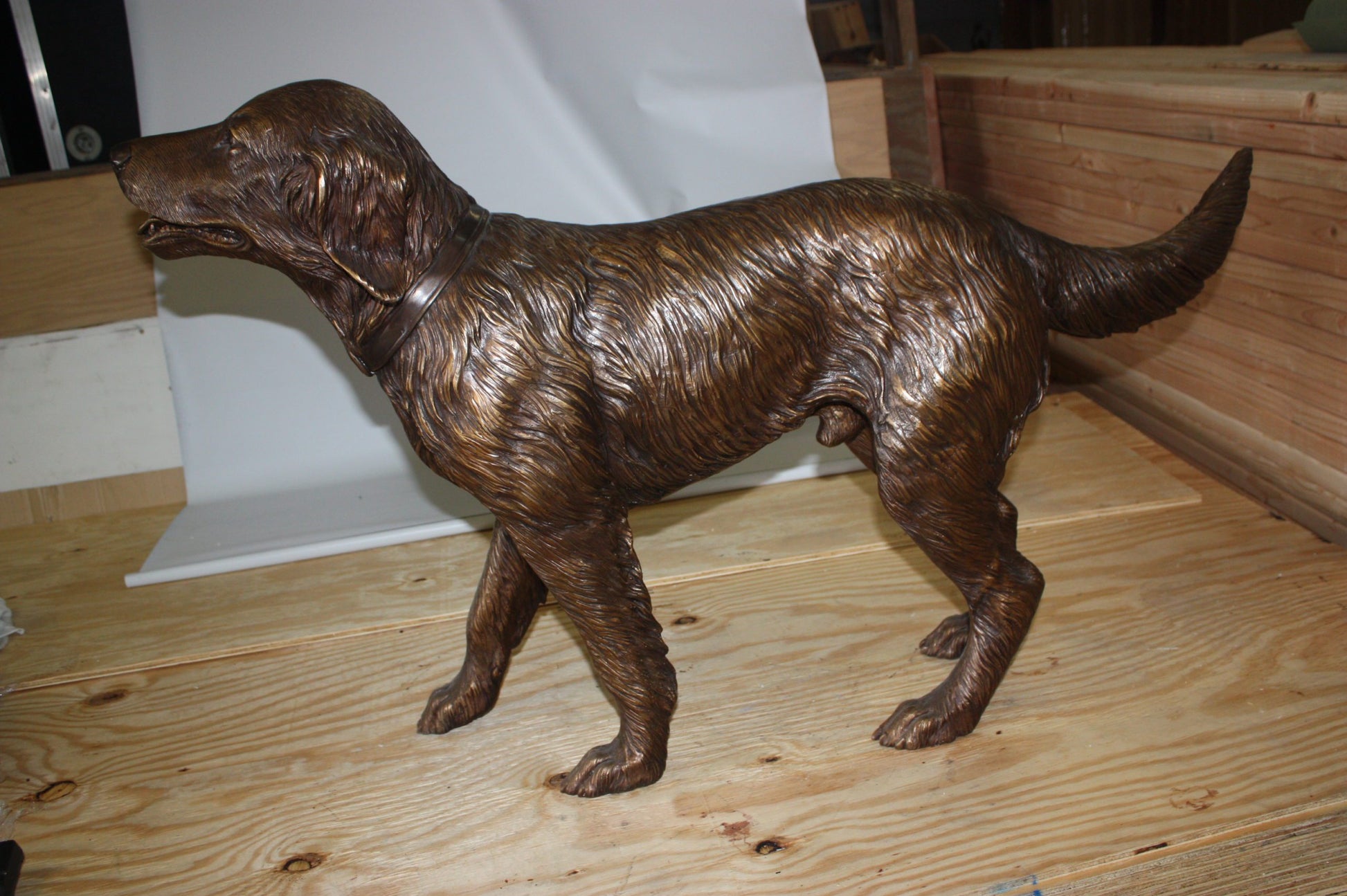 Golden retriever dog standing - Bronze Statue -  Size: 44"L x 10"W x 27"H. 