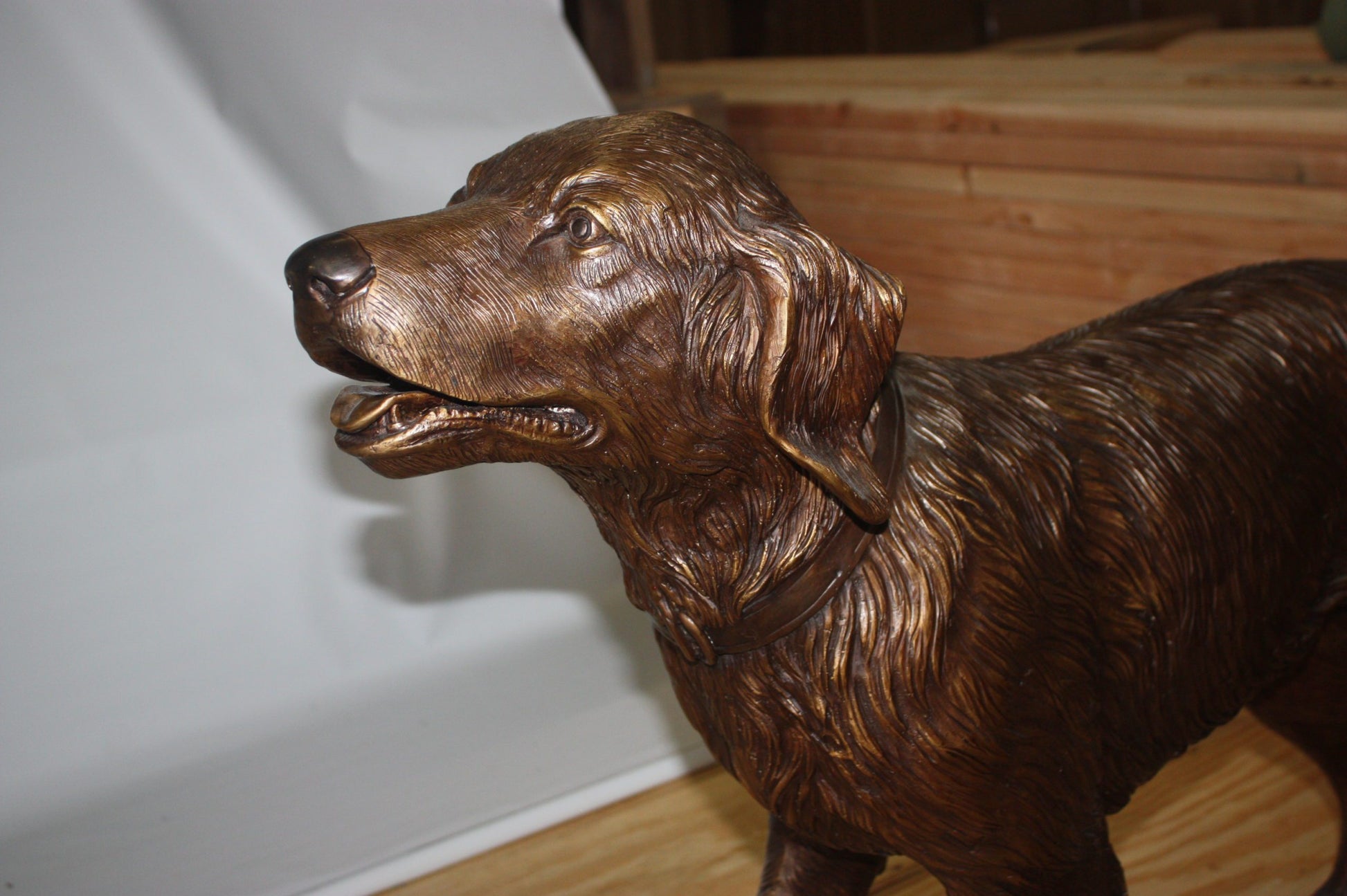Golden retriever dog standing - Bronze Statue -  Size: 44"L x 10"W x 27"H. 