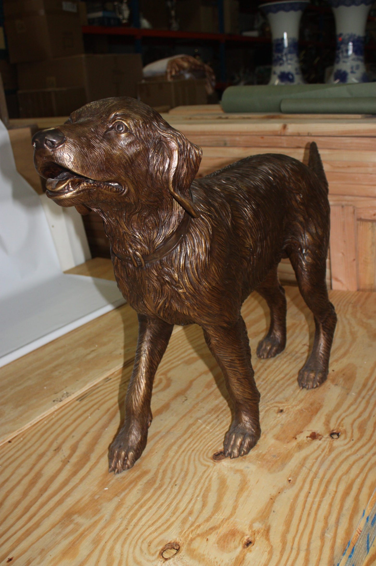 Golden retriever dog standing - Bronze Statue -  Size: 44"L x 10"W x 27"H. 