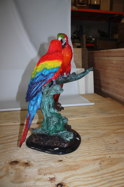 Two Parrots on a tree - Bronze Statue -  Size: 20"L x 12"W x 23"H. 