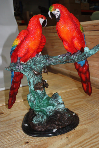 Two Parrots on a tree - Bronze Statue -  Size: 20"L x 12"W x 23"H. 