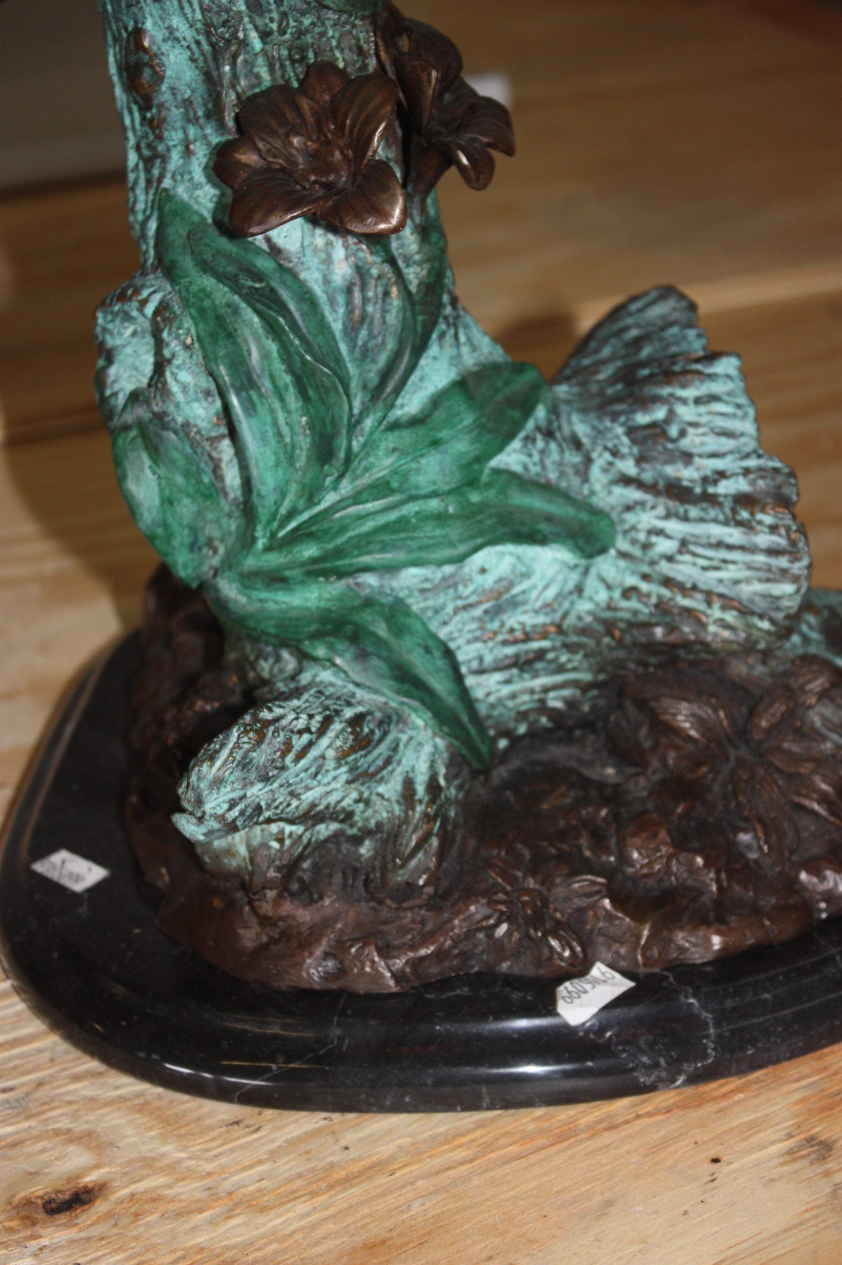 Two Parrots on a tree - Bronze Statue -  Size: 20"L x 12"W x 23"H. 