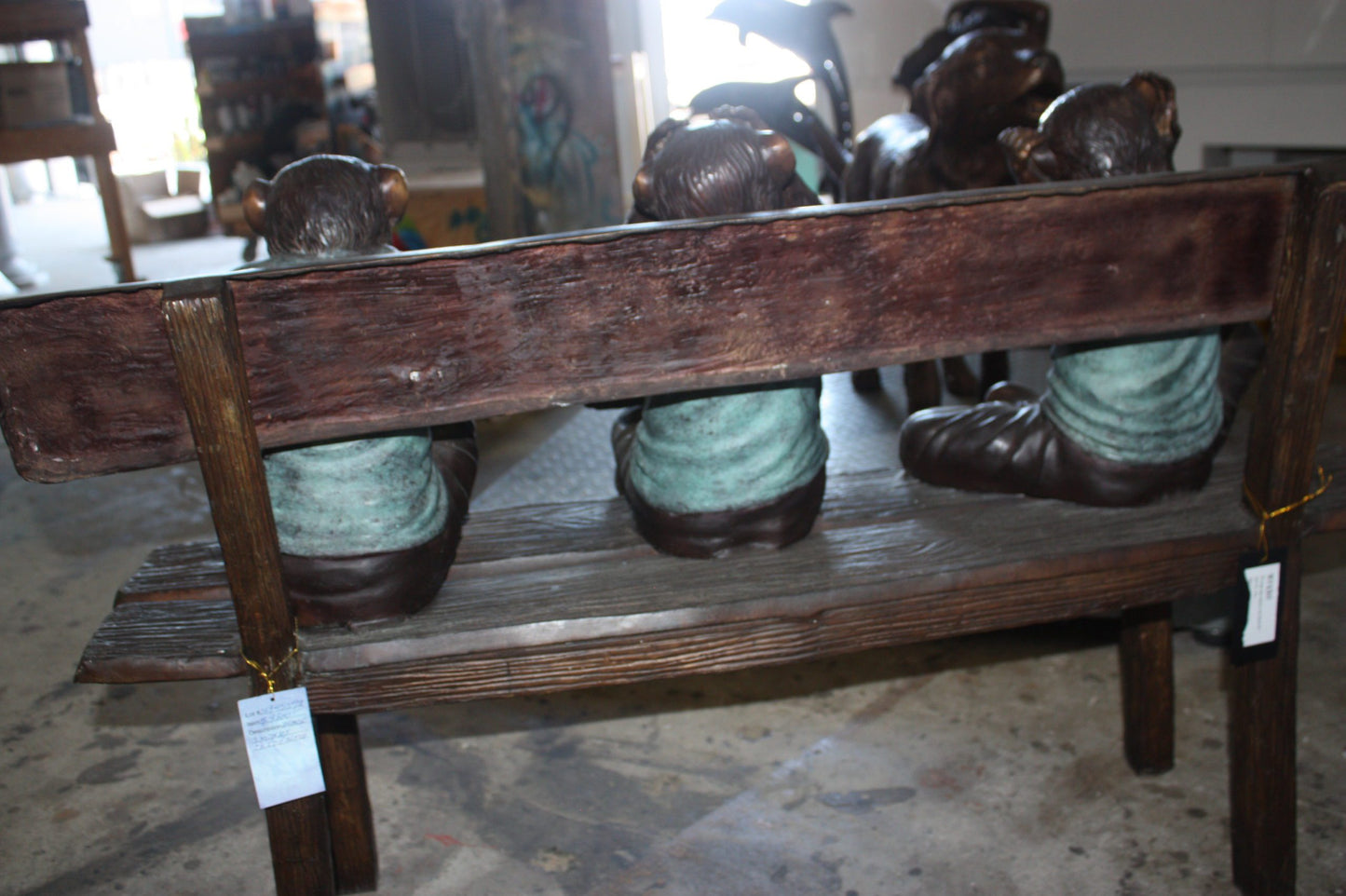 Three Wise Monkeys on Bench Bronze Statue -  Size: 45"L x 19"W x 30"H. 
